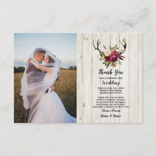 Photo Thank You Card Wedding Antler Floral Wood