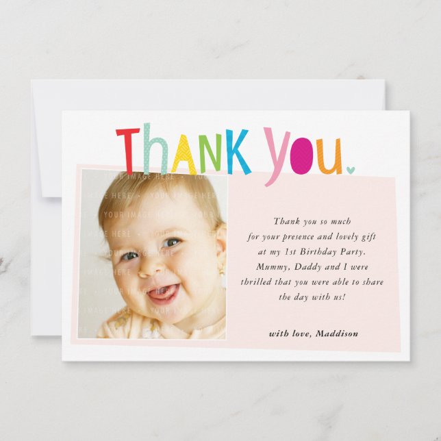 PHOTO THANK YOU colourful modern typography Card (Front)