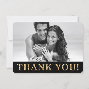 PHOTO THANK YOU cute gold glitter text wedding Card