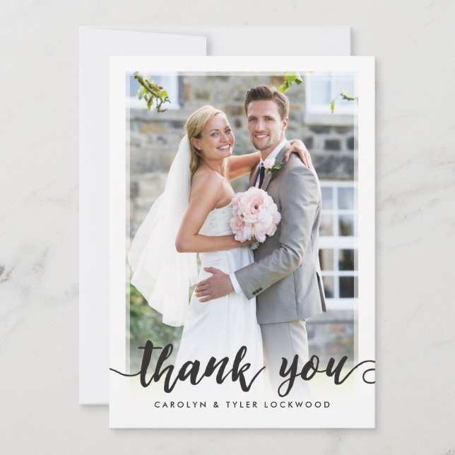 PHOTO THANK YOU cute hand lettered script black Card (Front)
