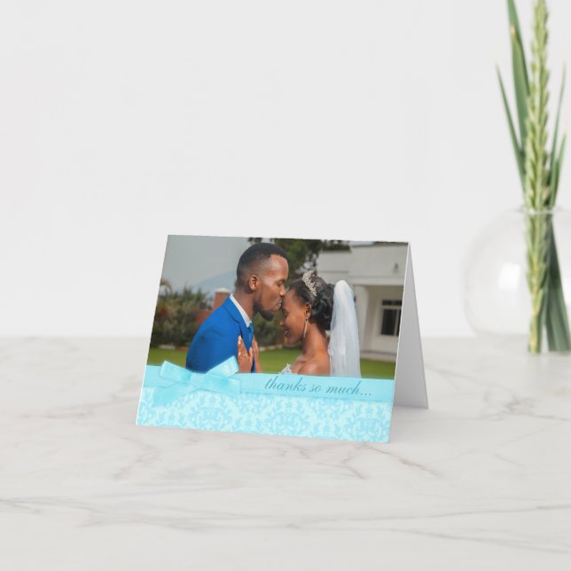 Photo thank you damask wedding pale blue card (Front)