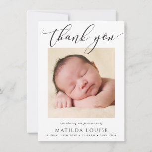 PHOTO THANK YOU elegant calligraphy new baby Card