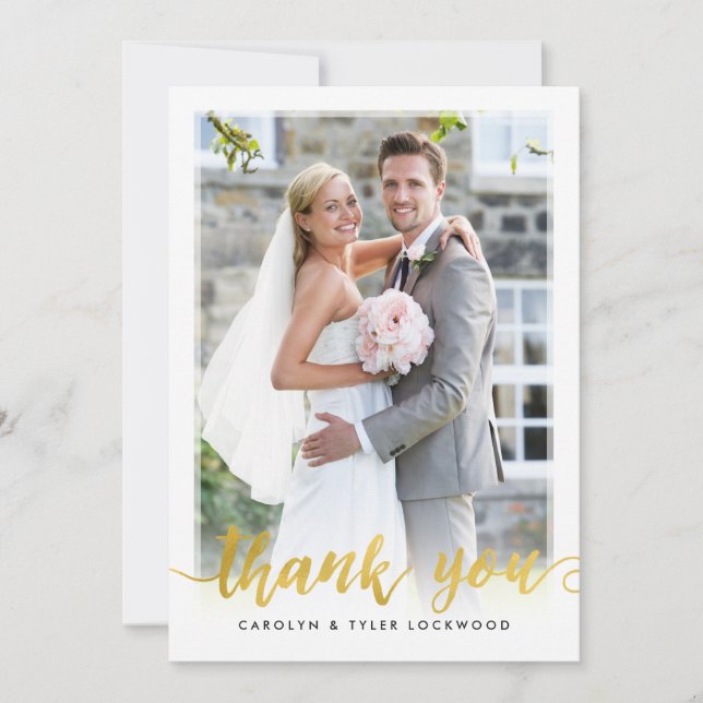 PHOTO THANK YOU hand lettered script gold foil Card (Front)