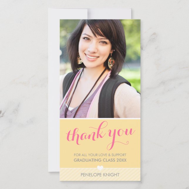 PHOTO THANK YOU lovely type graduate yellow grey (Front)