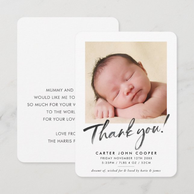 PHOTO THANK YOU modern calligraphy new baby (Front/Back)
