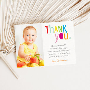 PHOTO THANK YOU modern colourful rainbow typograph Card