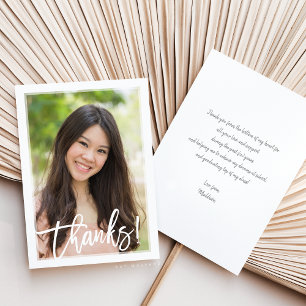 PHOTO THANK YOU modern hand lettered white overlay Card