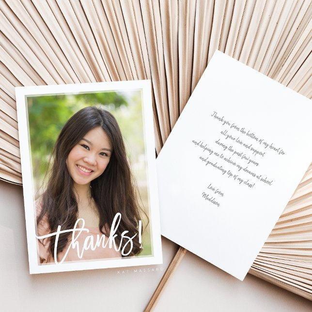 PHOTO THANK YOU modern hand lettered white overlay Card (Creator Uploaded)
