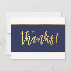 PHOTO THANK YOU modern navy gold writing Card