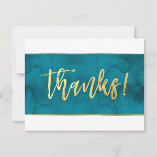 PHOTO THANK YOU modern teal blue gold script Card