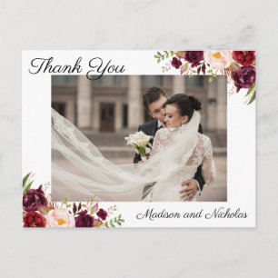 Photo Thank You Postcards with Marsala Pink Flower