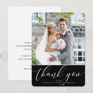 PHOTO THANK YOU pretty calligraphy black white Card