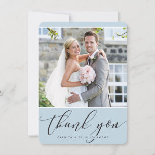 PHOTO THANK YOU pretty calligraphy pale blue Card