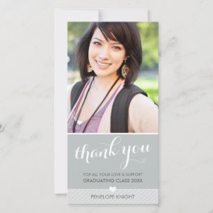 PHOTO THANK YOU script type graduate cute grey Card
