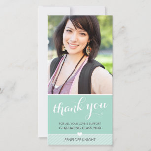 PHOTO THANK YOU script type graduate cute mint Card