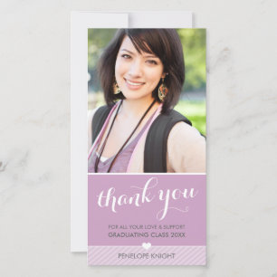 PHOTO THANK YOU script type graduate cute purple Card