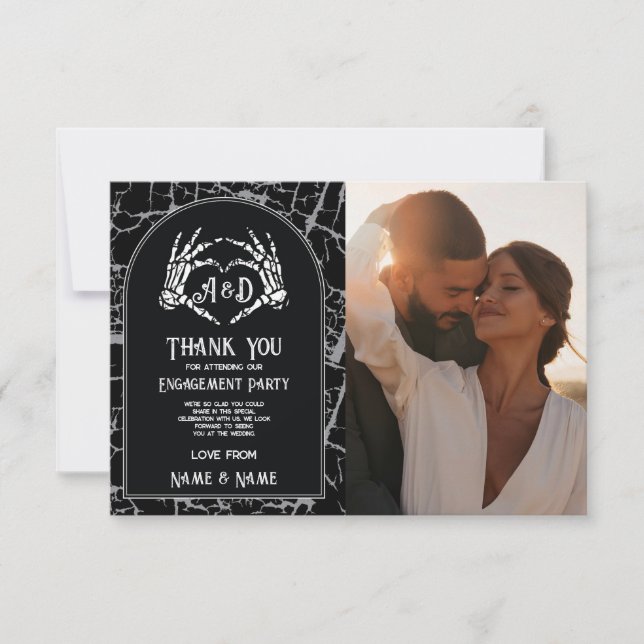 Photo Thank You Wedding Skeleton Hearts Hands Invitation (Front)