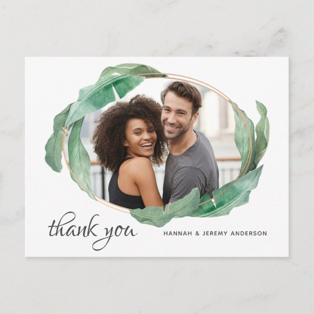 Photo Thank You With Tropical Banana Leaves Postcard (Front)