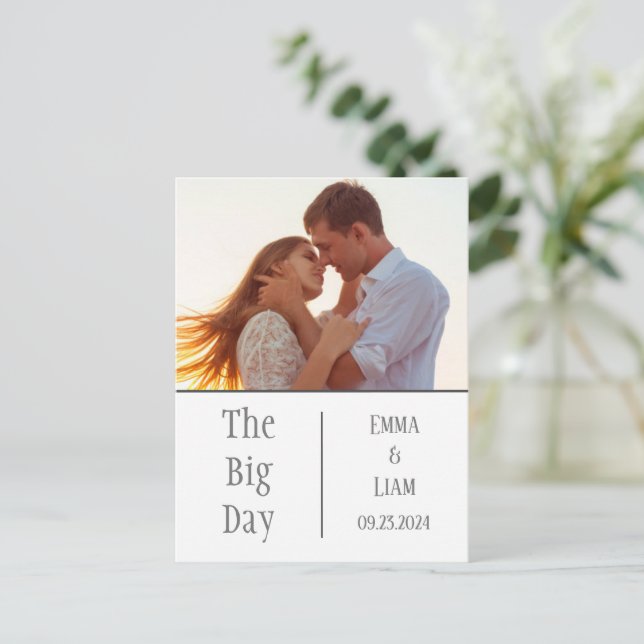 Photo The Big Day Personalized Save the Date Announcement Postcard (Standing Front)