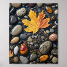 Feuilles d'automne et galets naturels - Natur mini