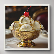 Crème glacée Sundae avec sirop d'or Blank