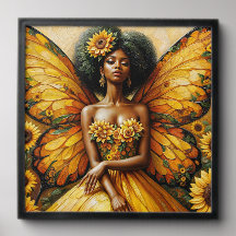 Femme Fée De Fleur De Soleil Noir Avec Afro