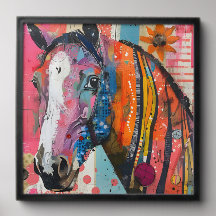 Portrait de mur de cheval artistique coloré.