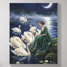 Art fantastique de lune sur le lac aux cygnes celt