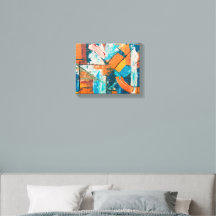 Marque de contraste - Orange Abstrait & Mur Bleu A