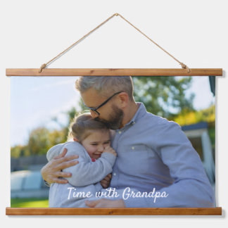 Photo Time with Grandpa White Script Personalize Hanging Tapestry