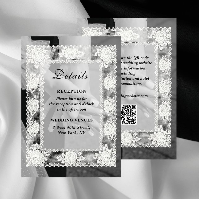 Photo Timeless Lace QR Code Wedding Details Enclosure Card (Creator Uploaded)