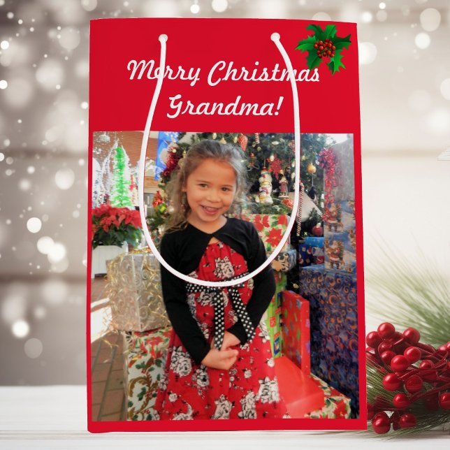 Photo to Grandma Merry Christmas Personalize Medium Gift Bag (Creator Uploaded)