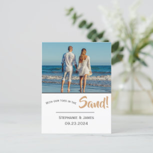Photo Toes in the Sand Beach Script Save the Date Announcement Postcard