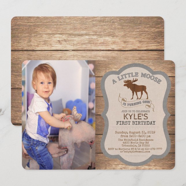 PHOTO/TOUT ÂGE - Moose Boy Invitation d'anniversai (Devant / Derrière)