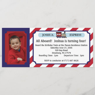 Photo Train Ticket - Red Stripes Invitation