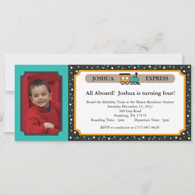 Photo Train Ticket - Teal & Black Invitation (Front)