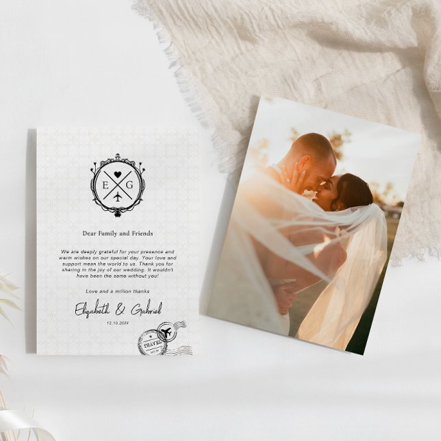 Photo Travel Destination Wedding Black Thank You Card (Creator Uploaded)
