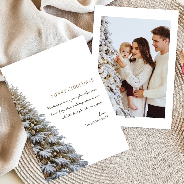 Photo Trendy  Minimalist Snow Christmas Tree Holiday Card (Creator Uploaded)