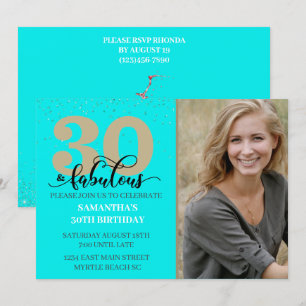 Photo Turquoise 30 and Fabulous Birthday Party Invitation
