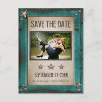 Photo Turquoise Barn Wood Save The Date Cards