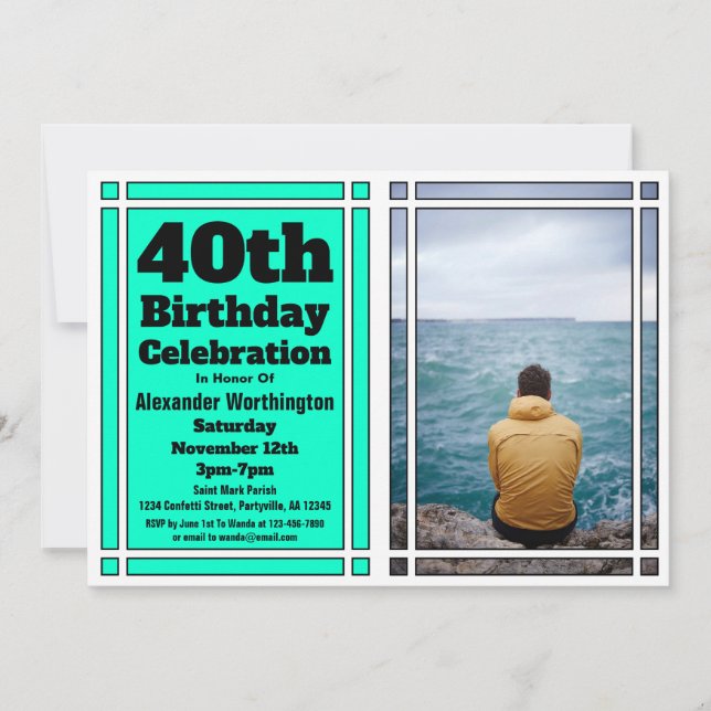 Photo turquoise Invitation de fête du 40e annivers (Devant)