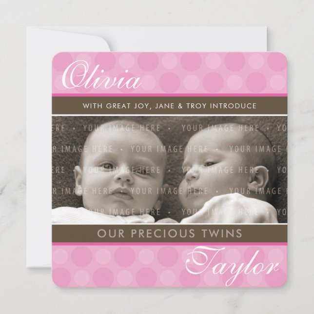 PHOTO TWINS FAIRE-PART DE NAISSANCE filles roses (Devant)