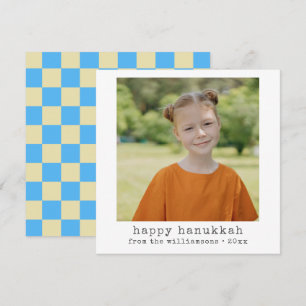 Photo Typewriter Retro Blue Chequerboard Hanukkah Holiday Card