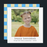 Photo Typewriter Retro Blue Chequerboard Hanukkah Holiday Card<br><div class="desc">Happy Hanukkah | Minimalist Typewriter Text Photo Holiday Card with Chequerboard Pattern in Blue on Back</div>