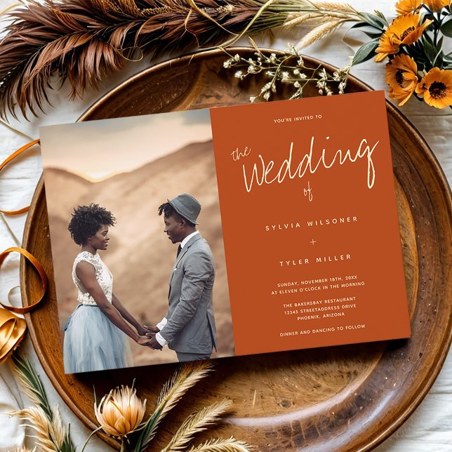 Photo Typography Burnt Orange Wedding Invitation (Get this photo invitation for your wedding.)