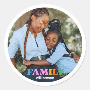 Photo typography family modern simple classic round sticker