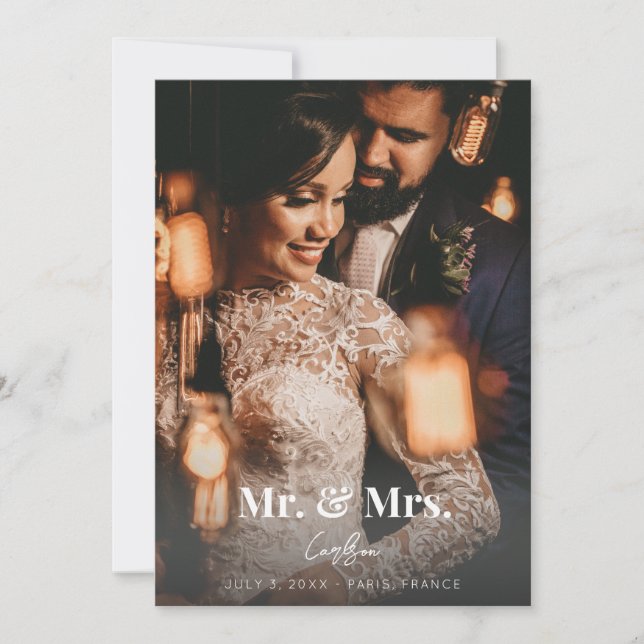 Photo Typography Wedding Announcement Mr & Mrs V2 (Front)