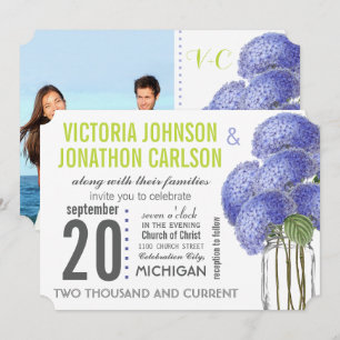 Photo Ultra Viole Lime Hydrangea Mason Jar Wedding Invitation