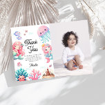 Photo Under the Sea Mermaids Kids Birthday Party  Thank You Card<br><div class="desc">The Photo Under the Sea Mermaids Kids Birthday Party Thank You Card is a charming and whimsical way to express gratitude after a fun-filled birthday celebration. This thank you card features a delightful under-the-sea theme with playful mermaid illustrations in shades of pink. The design includes space for a favourite photo...</div>