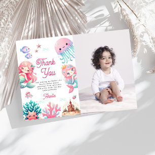 Photo Under the Sea Mermaids Kids Birthday Party Thank You Card